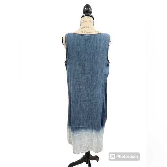 J. Jill Denim Dress Ombre Sleeveless with Pockets Blue White Womens Medium - Picture 3 of 12